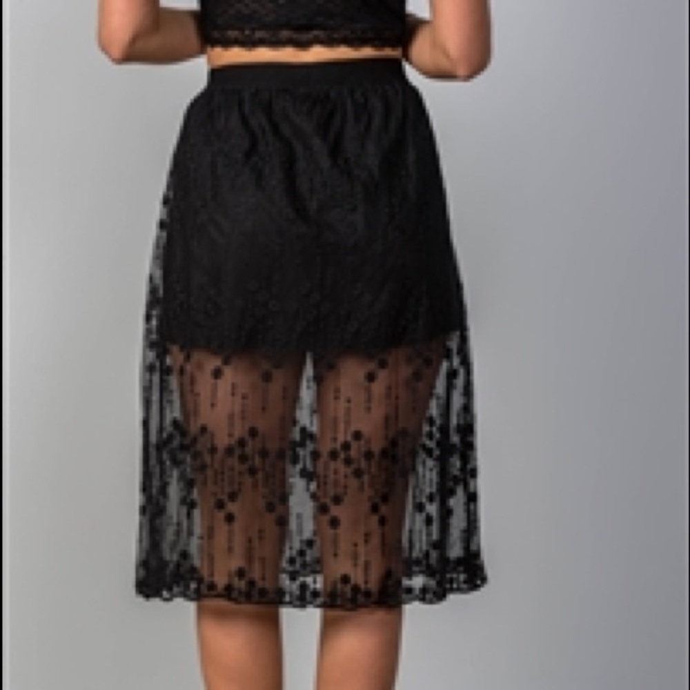 💥SALES💥BOHO BLACK ELASTIC WAIST LINED LACE SKIRT - Picture 5 of 6